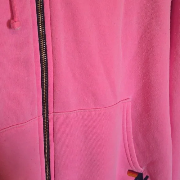 Aviator Nation 5 Stripe Zip Up Hoodie Sweatshirt - Neon Pink - Unisex XL - Picture 7 of 11